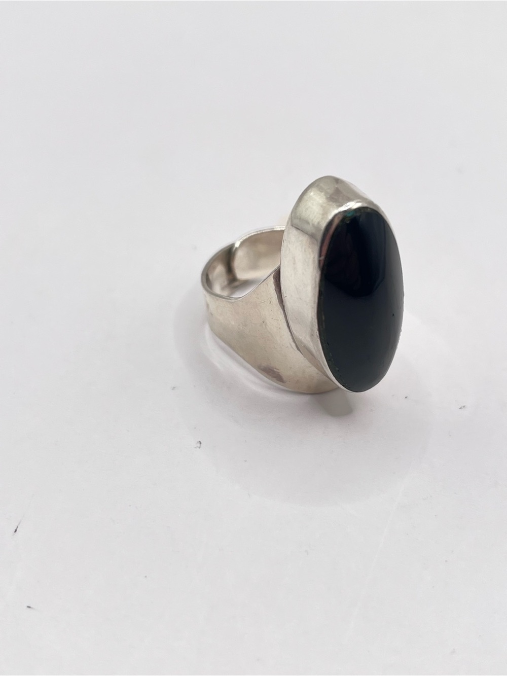 Vintage Sterling Silver Black Onyx Adjustable Oval Ring